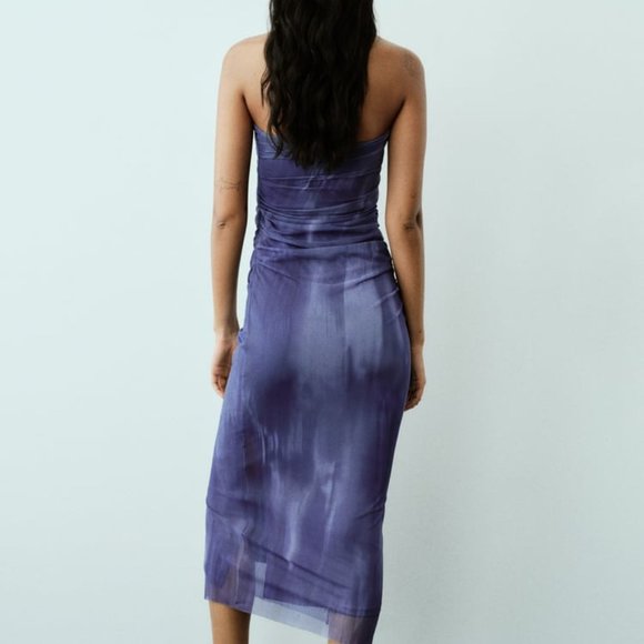 NWT STRAPLESS TIE DYE PRINT SHADES OF BLUE DRESS - Picture 4 of 9